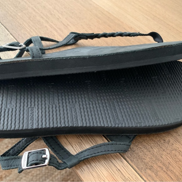 NWOT - 🌈 Rainbow ladies lt. black leather braided ankle strap sandals ~ Size L - Picture 2 of 10